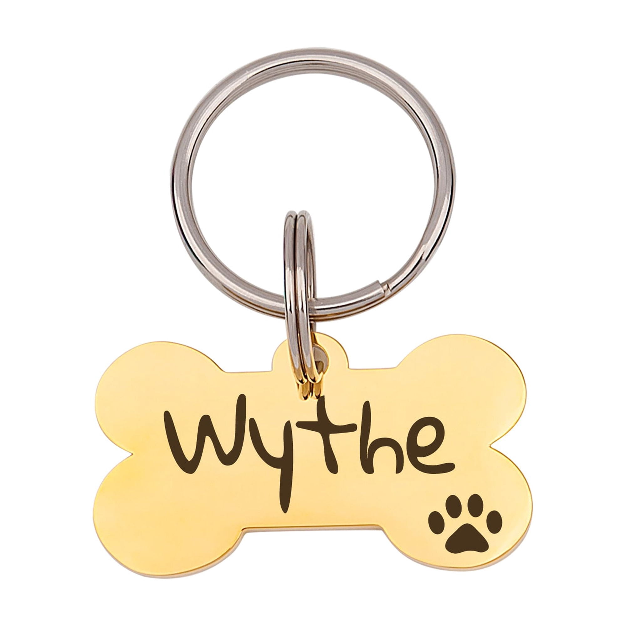 Anavia Metal & Stainless Steel Bone Name Tag with Funny Paw Icon Birthday Holiday Christmas Engraved Dog ID Tag, Gold, M