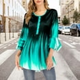 thumbnail image 4 of Gradient Color T Shirt Women Casual Button Round Collar Ruffle Sleeve Blouse Swing Loose Top, 4 of 8