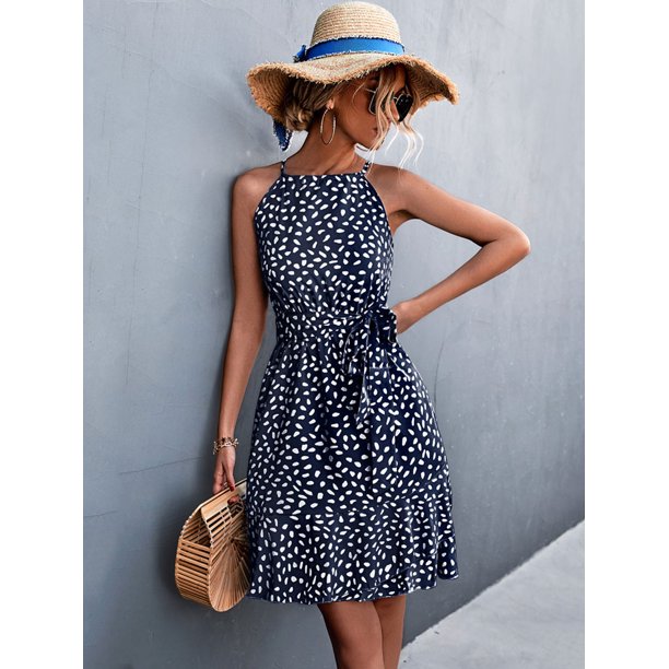2023 Summer Short Boho Dress Women Mini Floral Print Dress Female Sleeveless Bohemian Halter Dress For WomenL Gao Jinjia LED