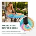 thumbnail image 4 of Round Outdoor Tablecloth with Umbrella Hole and Zipper, Colorful Tie Dye Tablecloth with Elastic Waterproof, Rainbow Ombre Abstract Pattern Art Patio Table Covers for 55" - 60" Picnic Pool Tables, 4 of 9