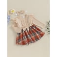 thumbnail image 4 of Bslissey 3M 6M 9M 12M 18M Baby Girls Sweet Romper Dress Ruffles Long Sleeve Plaid Patchwork Hem Jumpsuit with Headband Sets Newborn Infant Casual Daily Outfit, 4 of 9