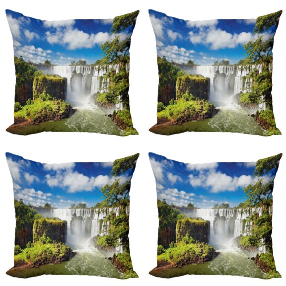 Ambesonne Landscape Throw Pillow Cover 4 Pack, Agentinean Waterfall, 16", Multicolor