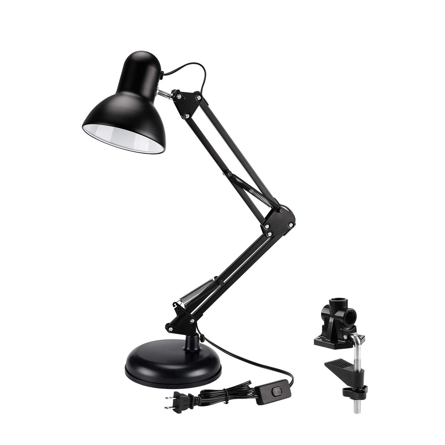 Torchstar Metal Swing Arm Desk Lamp Clamp Interchangeable Base Black