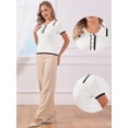 thumbnail image 2 of DARING DIVA Women's Work Short Sleeve Polo V Neck Ribbed Knit Pullover Tops S White, 2 of 6