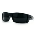 thumbnail image 4 of Classic Winged Skull 90s Wrap Around Sport Biker Plastic Rectangular Sunglasses Shiny Black - Black, 4 of 8
