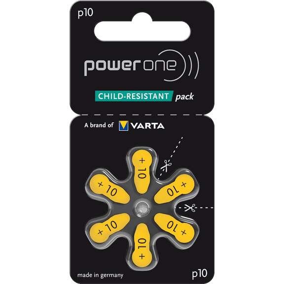 Power One Evolution Size 10 Hearing Aid Batteries - 1.45V Zinc Air with Improved Battery Life (6 Batteries)