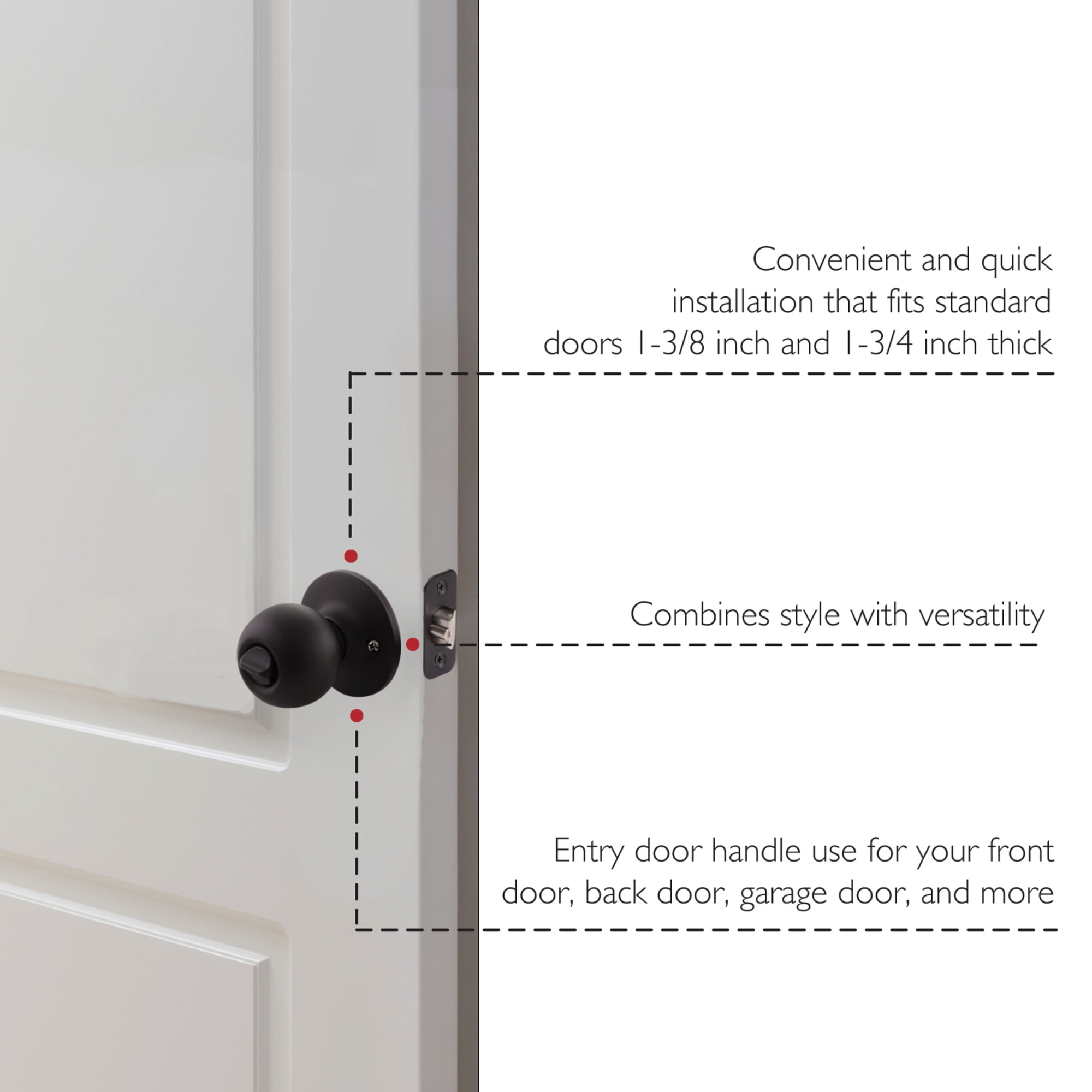 Matte Black Ball Keyed Entry Door Knob, Front and Back Door Lock with Anti-Bump 5-Pin Cylinder, Adjustable Backset