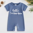thumbnail image 2 of Duqingm Newborn Baby Boy Summer Outfit Romper Hello I'm New Here Letter Embroidery Short Sleeve Jumpsuit Bodysuit Cute Infant Waffle Clothes(Blue,Newborn), 2 of 4