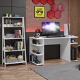 thumbnail image 2 of Madesa 2-Piece Desk and Ladder Shelf Set: 53" Gaming Desk with Cable Management + 24" 5-Tier Ladder Shelf for Storage, Office, Gaming and Study – White, 2 of 7