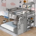 thumbnail image 1 of [US IN STOCK] Twin over Full House Roof Bunk Bed with Staircase and Shelves, Gray, 1 of 9