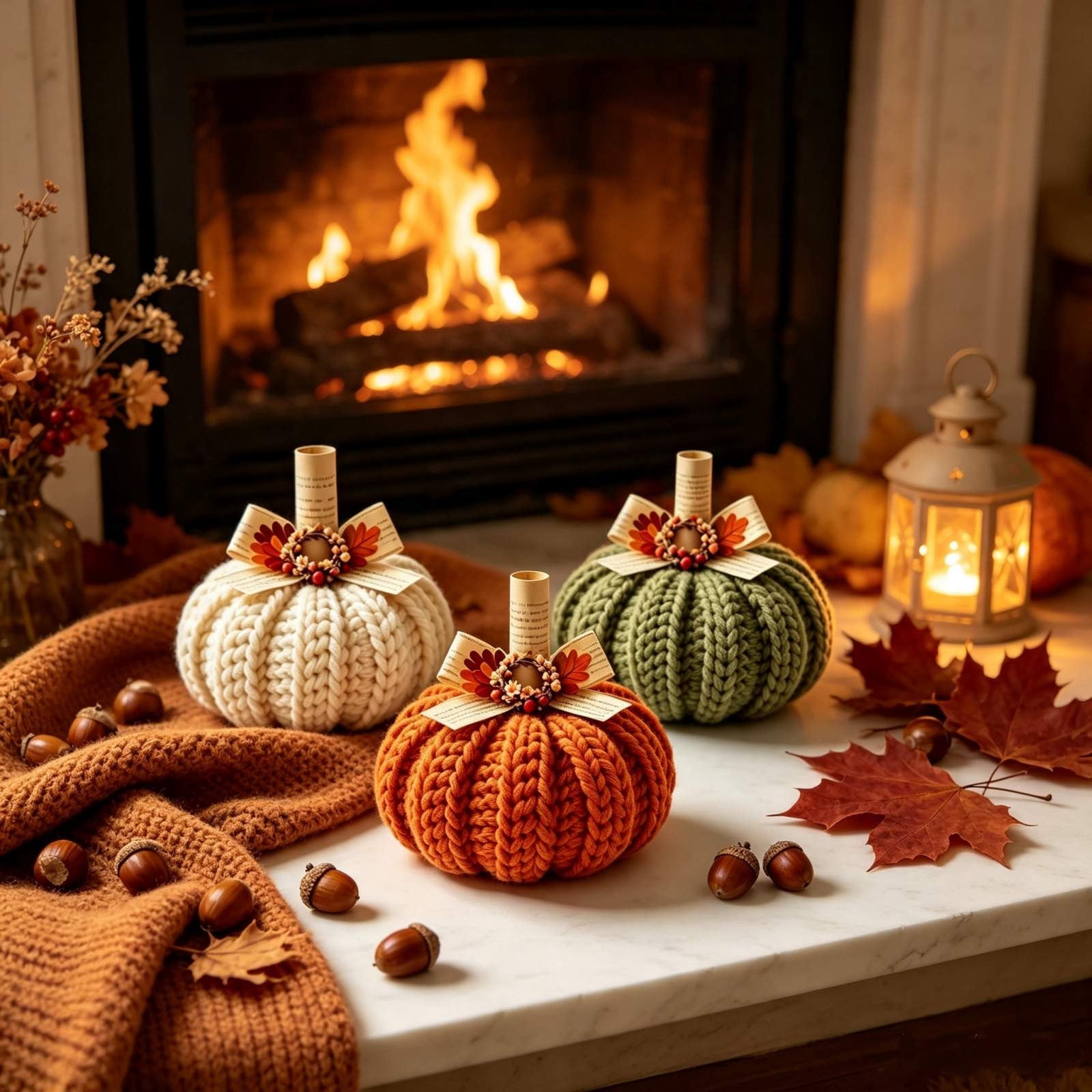 Cififendec Thanksgiving Knitted Pumpkin Set of 3, 3.94", Hand Woven Fabric Pumpkin Decor for Fireplace Mantel Tabletop Indoor Home Decor