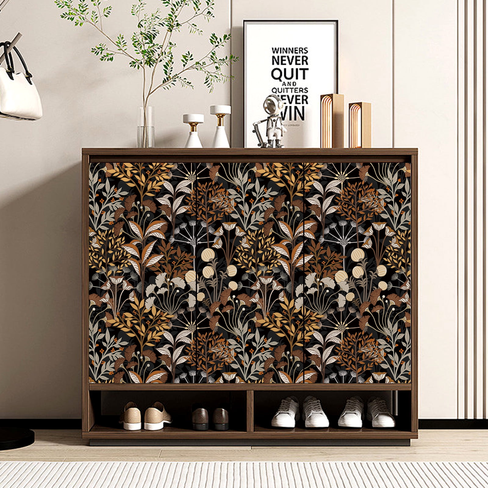 Meiban Leaf Wallpaper Multicolor Peel and Stick Wallpaper Self Adhesive Wall Paper 17.7"x118" Boho Black/Brow Floral Leaf Contact Paper for Home Mural Wall Decor Wall Covering Old Furniture Renovation