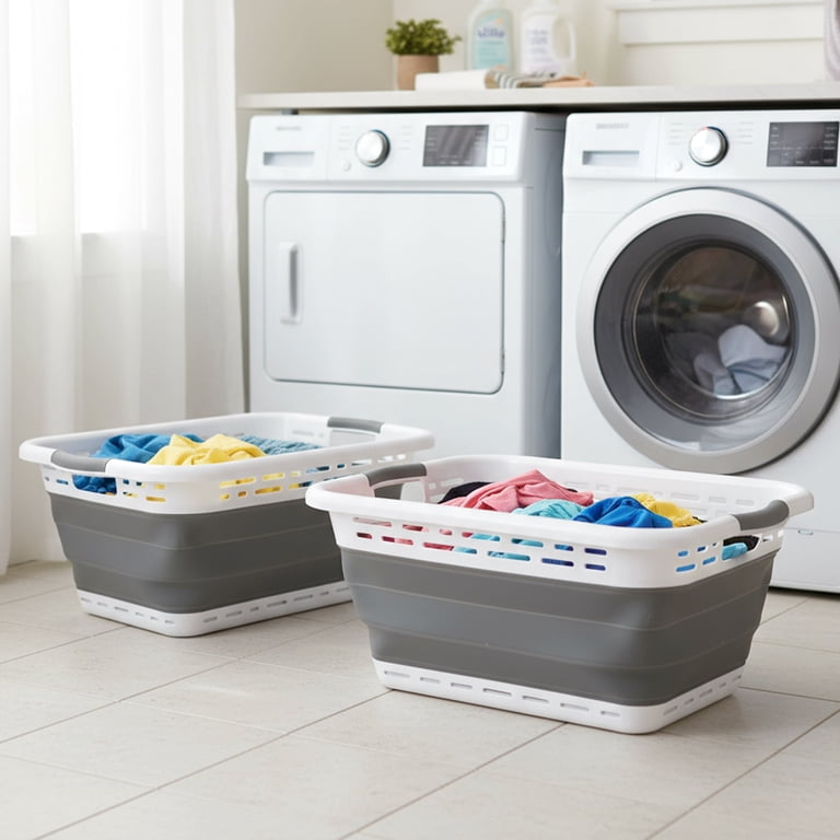 LAUNDRYCARTSINGLEPOLE + 2BASKETセット BLACK + DECKER Collapsible Laundry Basket with Handles, Space