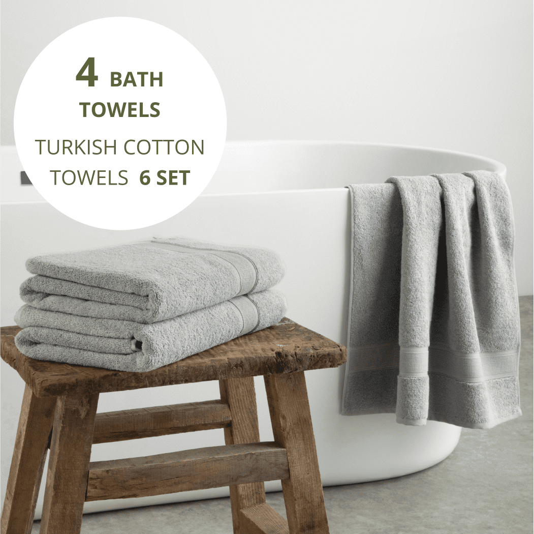 HOME ESSENTIALS 100% Cotton Luxury Turkish Bath Towels Set of 4, 600 GSM  Super Absorbent Towels 27"x54", Lightweight Travel Towel, Quick Dry Towels for Spa, Hotel Bathroom Essentials, Grey