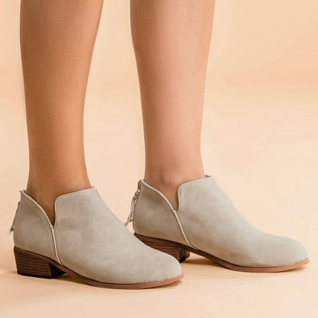 

Women s Fashion Casual Roman Short Ankle Boots Chunky Heels Leather Shoes