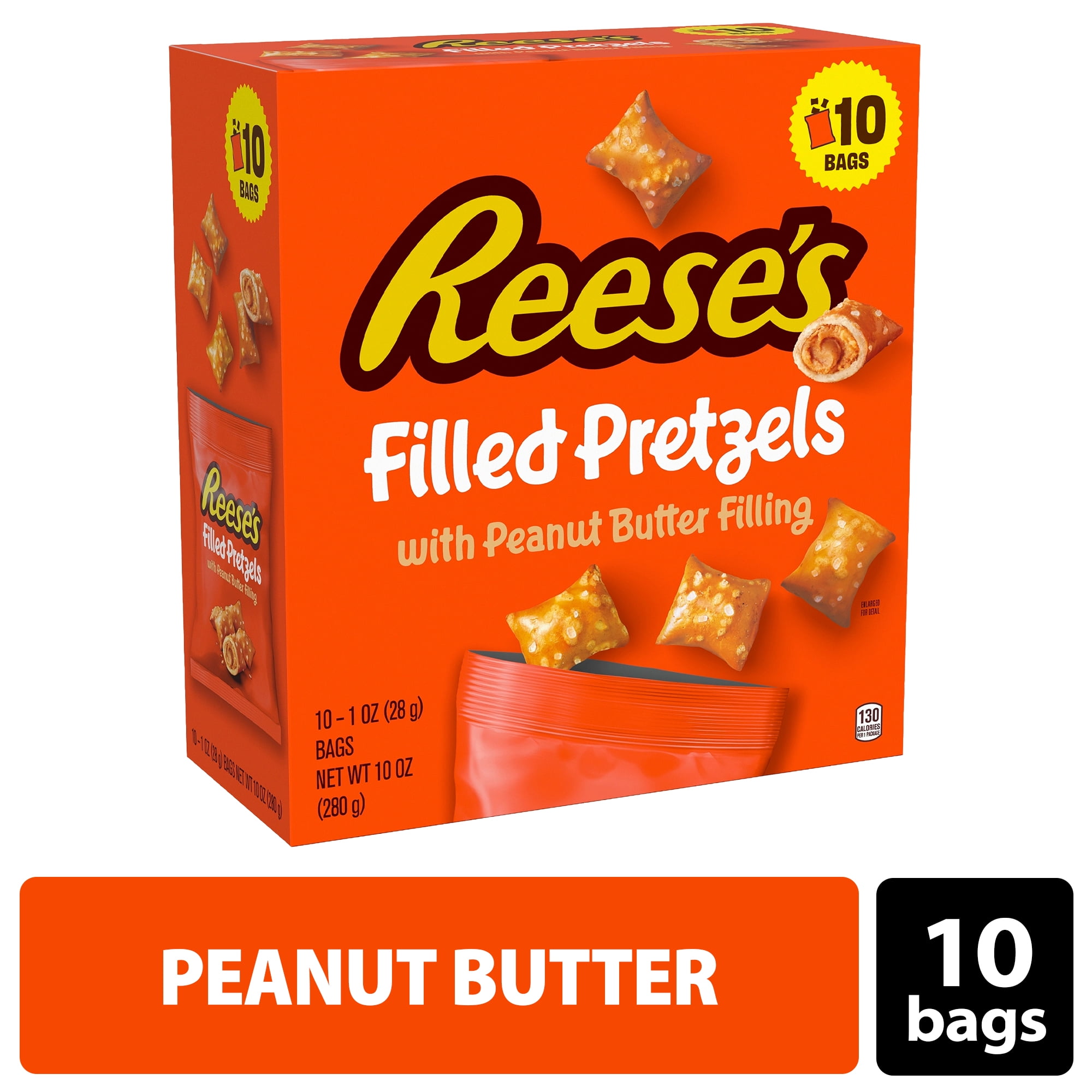 (4 pack) REESE'S Peanut Butter Filled Pretzels Bags, 1 oz (10 Count)