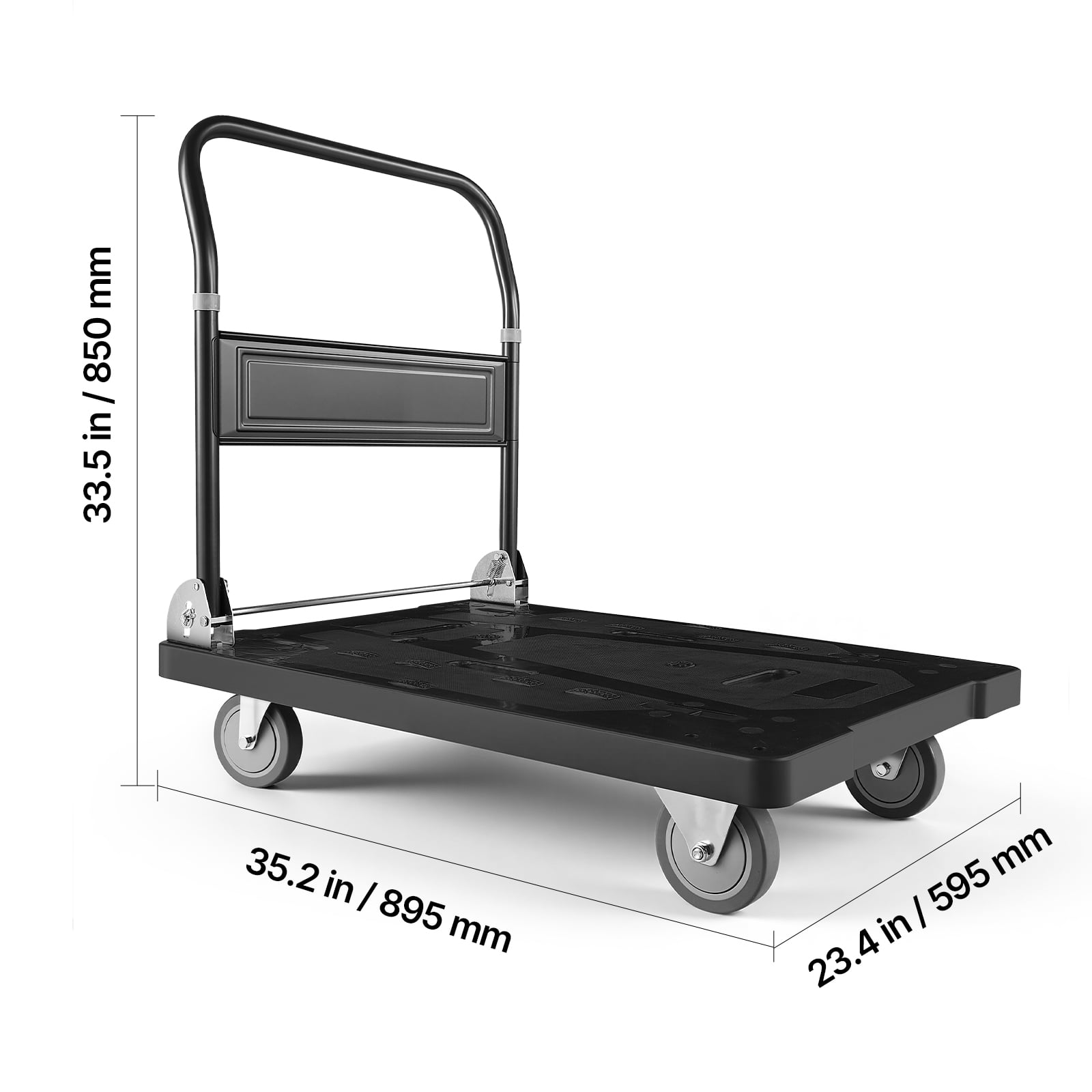 VEVOR Foldable Push Cart Dolly, 1000 lbs Capacity, Folding Platform Truck with Swivel Wheels, Moving Platform Hand Truck Flatbed Cart, Space Saving Push Handle, for Easy Storage,35.2 x 23.4 x 33.5 in