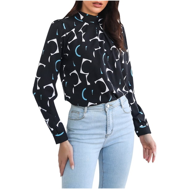 Top de camisa estampada de manga larga con cuello redondo y cremallera informal a la moda para mujer Fridja hkj3189