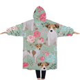thumbnail image 2 of Oversized Wearable Blanket Hoodie,Jack Russell Terrier Dog and Flower Sherpa Blanket Hoodie with Super Pockets,Super Warm Fuzzy Pullover for Women & Men, 2 of 6
