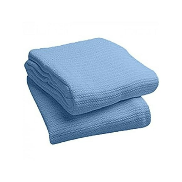 TWIN size 66"x90" Thermal String Blankets 100% Cotton Crochet color BLUE 2/ Pack