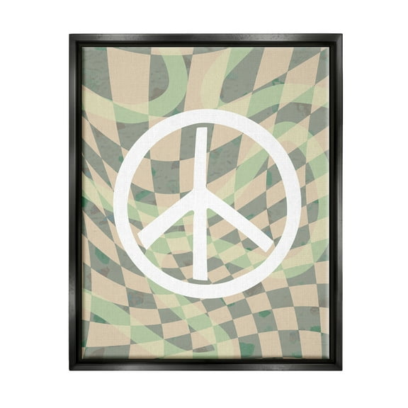 Stupell Industries Retro Peace Symbol Abstract Painting Black Floater Framed Art Print Wall Art, 17 x 21