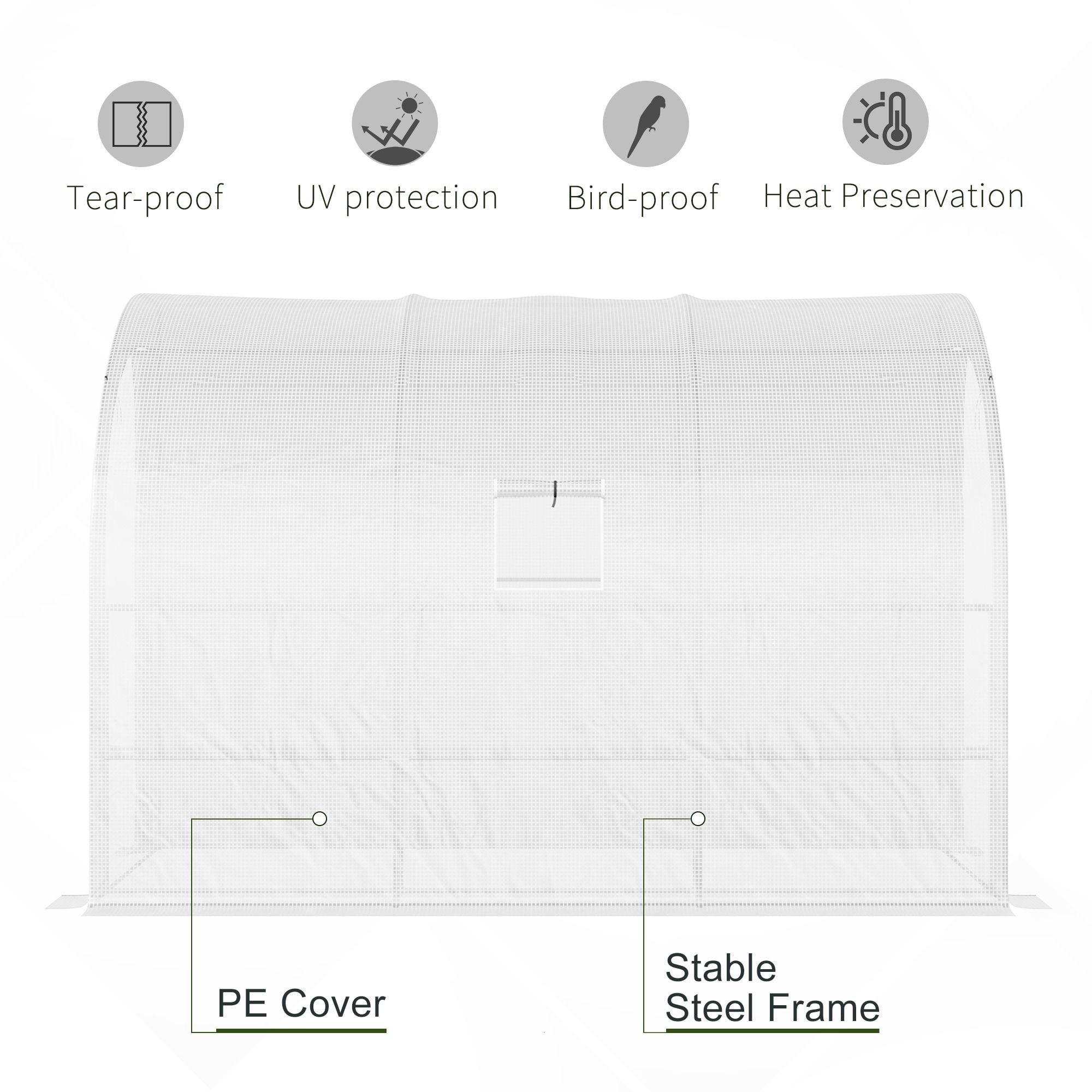 Outsunny 10' x 5' x 7' Lean to Greenhouse, Walk-In Green House, Plant Nursery with 2 Roll-up Doors and Windows, PE Cover and 3 Wire Shelves, White