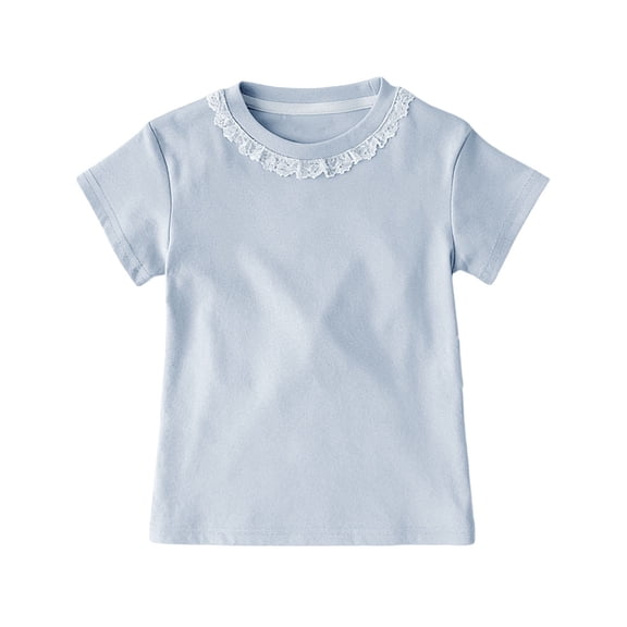 Fnooota Girls Cotton T-shirts, Fashion Short Sleeve Casual Crew Neck Kids Tees Light Blue Size 3 T