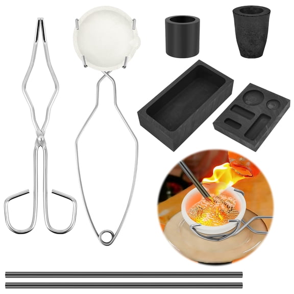8PCS Melting Casting Set Melting Set Including Tool Tong 2 Graphite Stir Rod Sticks 5 in 1 Graphite Ingot Mold and More for Gold Silver Aluminum