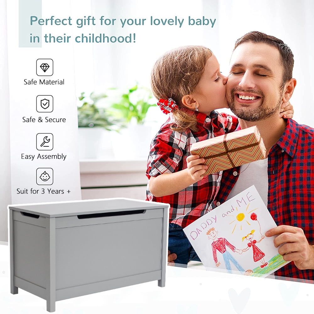 BTMWAY Kids Storage Bench with Safety Hinges and Large Capacity, Gray