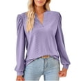 thumbnail image 2 of LAVA Womens Puff Sleeve Fall Tops Casual V Neck Long Sleeve T-Shirts Casual Tunic Blouses (Purple, XL), 2 of 9
