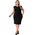 thumbnail image 3 of DARING DIVA Plus Size Sheath Notched Neck Work Events Dress 2X Black, 3 of 6