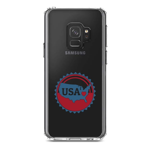 DistinctInk Clear Shockproof Hybrid Case for Samsung Galaxy S9 (5.8" Screen) - TPU Bumper Acrylic Back Tempered Glass Screen Protector - USA Heart Seal Red White & Blue