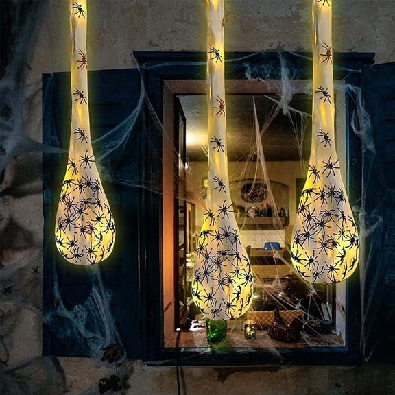 TETOU 3 Pcs Halloween Spider Egg Sacs,39 Inch Hanging Spider Egg Web with Led Lights Decor for Outdoor Tree Yard Garden Door Horror Halloween Party Decoration(Warm white)
