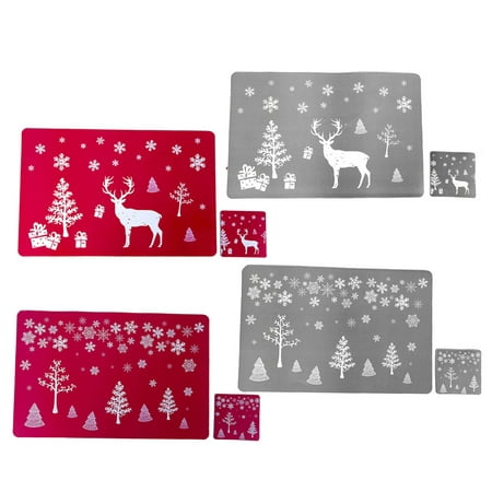 

12pcs Christmas Dining Mats Set Printed Placemats Cup Mats Table Protective Cushions Grey Deer