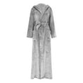 thumbnail image 4 of Womens Plush Fleece Bathrobe with Eye Mask Warm Fleece Hooded Robes Soft Long Spa Robe Fuzzy Sleepwear Pockets Gray, L, 4 of 7