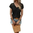 thumbnail image 3 of TEMOFON Blouses for Women Summer Tops Lace Short Sleeve Raglan Shirts Floral Casual V Neck Tee Shirts Tunic Tops Solid Color Black Size S, 3 of 5