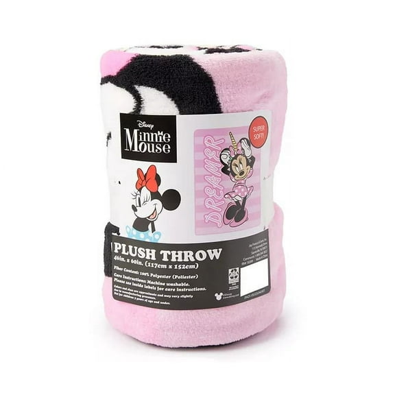 Disney Minnie Mouse Pink Dreamer Unicorn Striped Fleece Throw Blanket