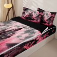 thumbnail image 3 of Homewish Pink Flower Victorian Castle Zipper Full Size Comforter Sets with Fitted Sheet and 2 Pillowcases for Teens, Magical Moon Halloween Zipper Bedding Set, Black Reversible, 4pcs, 3 of 6