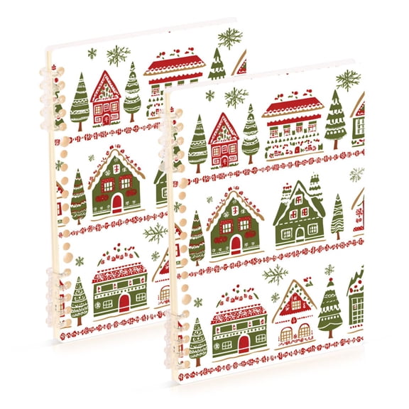 FORMRS 1-Subject Spiral Notebook 8" x 5" College Ruled 60 Refillable Sheet A5 Hard Cover, 2 Pack, Red Christmas House