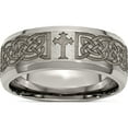 thumbnail image 1 of Titanium Brushed & Polished Cross Laser Design 8mm Beveled Edge Band (Size 13) Made In China tb115k-13, 1 of 5