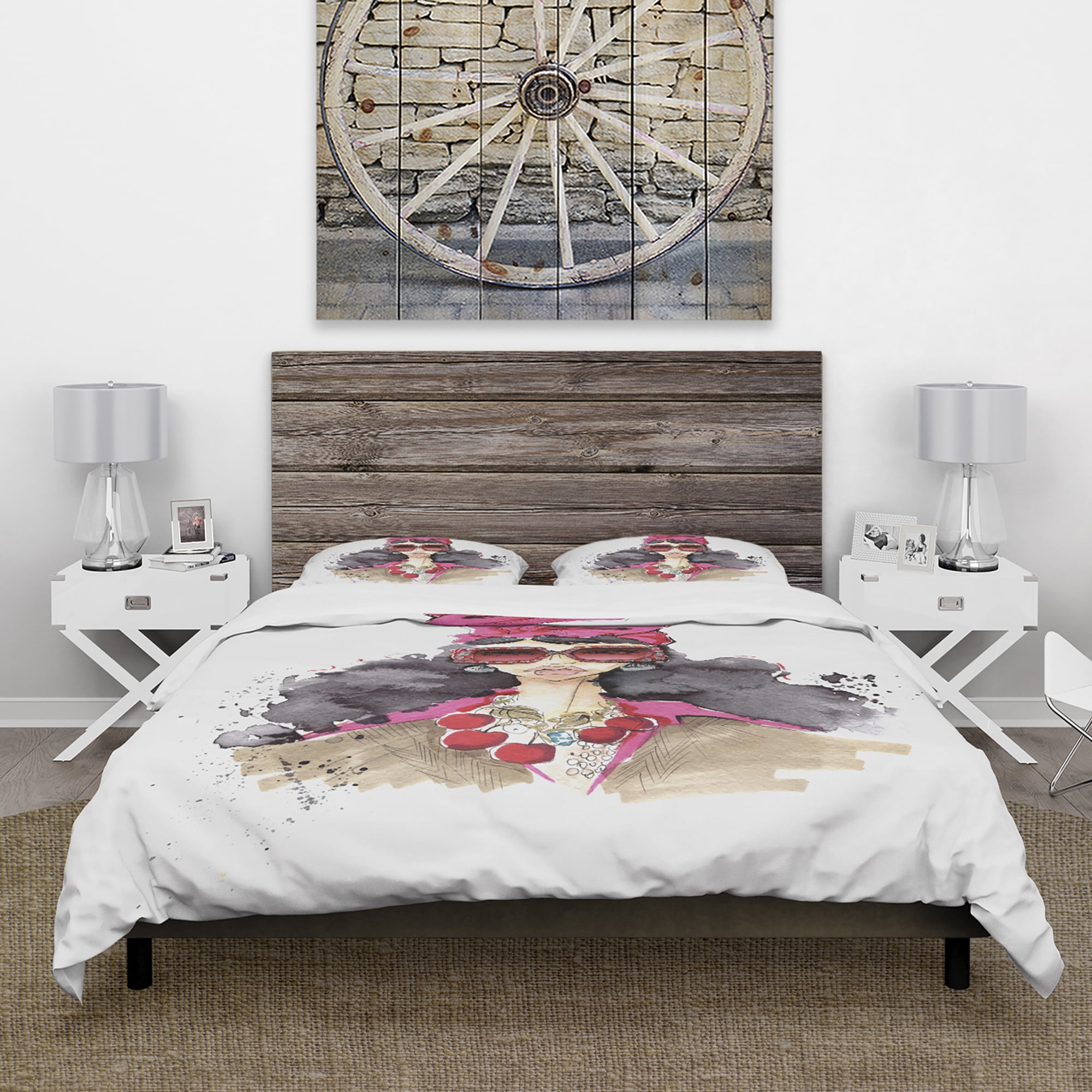 Designart 'Portrait of Trendy Girl in Sunglasses' Glamour Duvet Cover Set