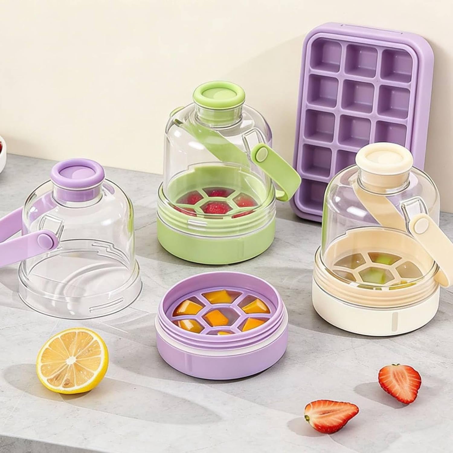 Multifunctional Transparent Water Bottle Ice Maker with ice Tray, 2026 New 2 in 1 Ice Cube Water Bottle with Handle, Portable Ices Ball Maker Iced Cup for Outdoor Travel Gym Home (3pcs)