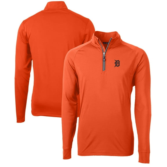 Men's Cutter & Buck  Orange Detroit Tigers Adapt Eco Knit Stretch Recycled Quarter-Zip Pullover Top