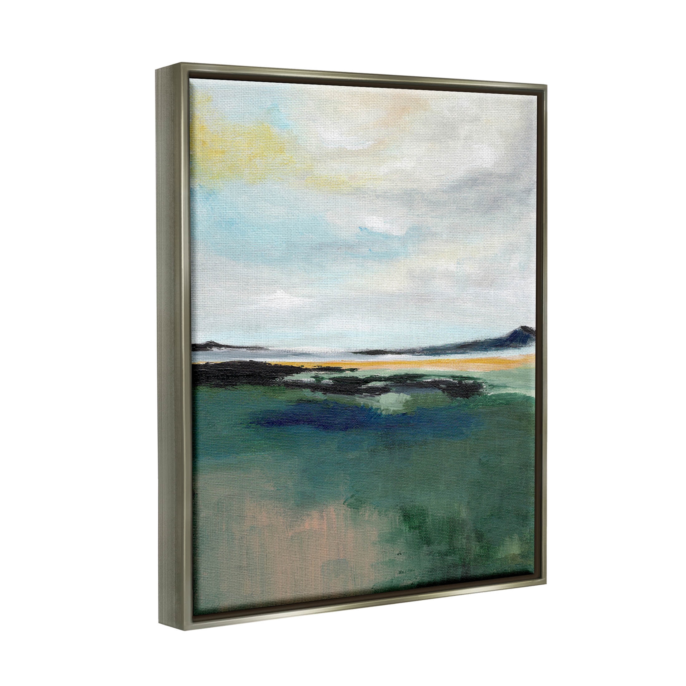 Stupell Industries Modern Cloudy Distant Beach Shore Painting Luster Gray Floating Framed Canvas Print Wall Art, Design by Nikita Jariwala