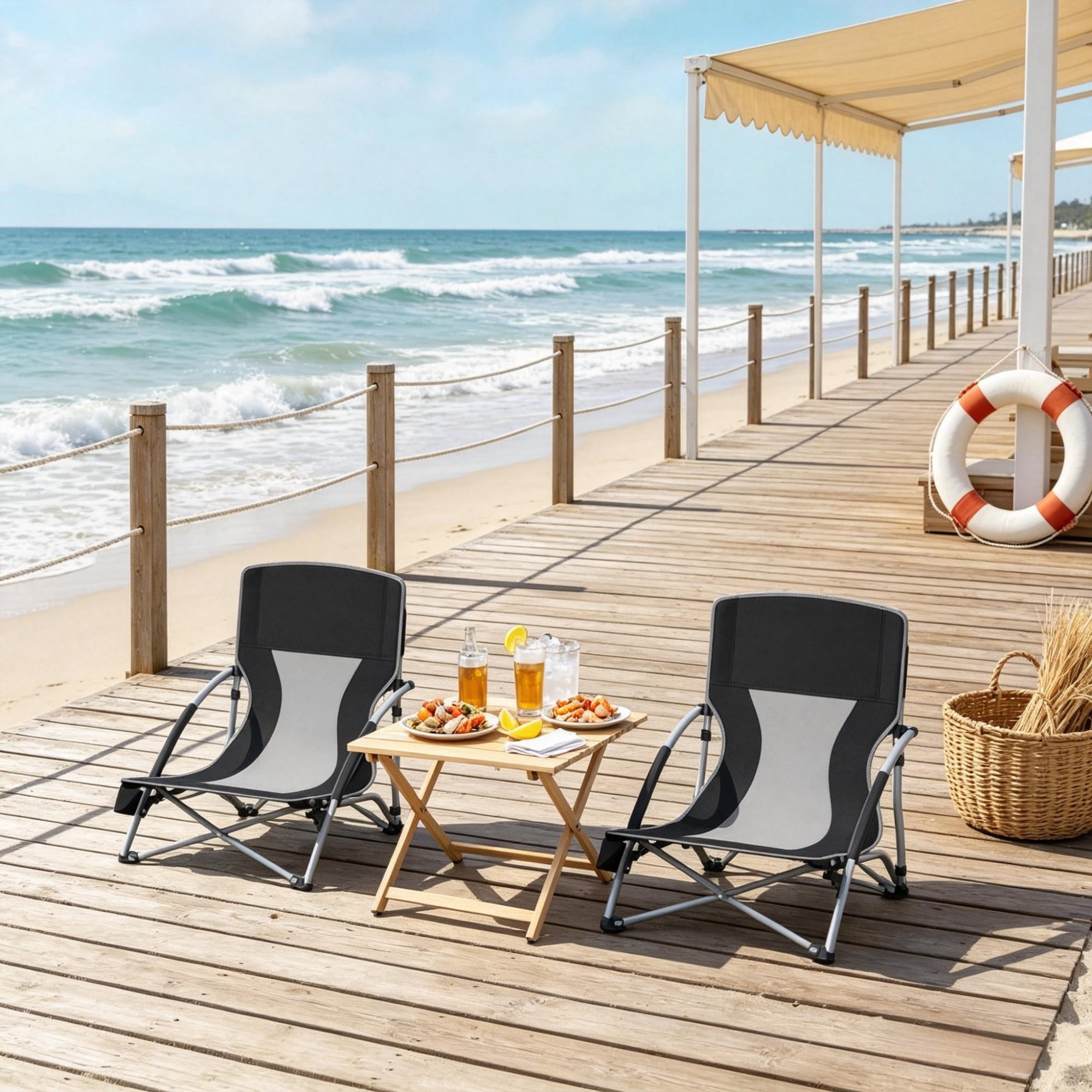 2 Pack Foldable Beach Chairs with Carry Bags, 600D Oxford Metal Frame Portable Lawn Chairs Mesh Back Foam Armrest Cup Holder Holds 265 LBS No Assembly