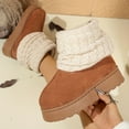 thumbnail image 2 of Women's Cozy Slip-On Mid-Calf Boots with Thick Platform Sole, Round Toe & Knitted Cuff - Soft Fabric Upper, Faux Cover Sole for Winter Outdoor Party Wear, Winter Boots, 2 of 6