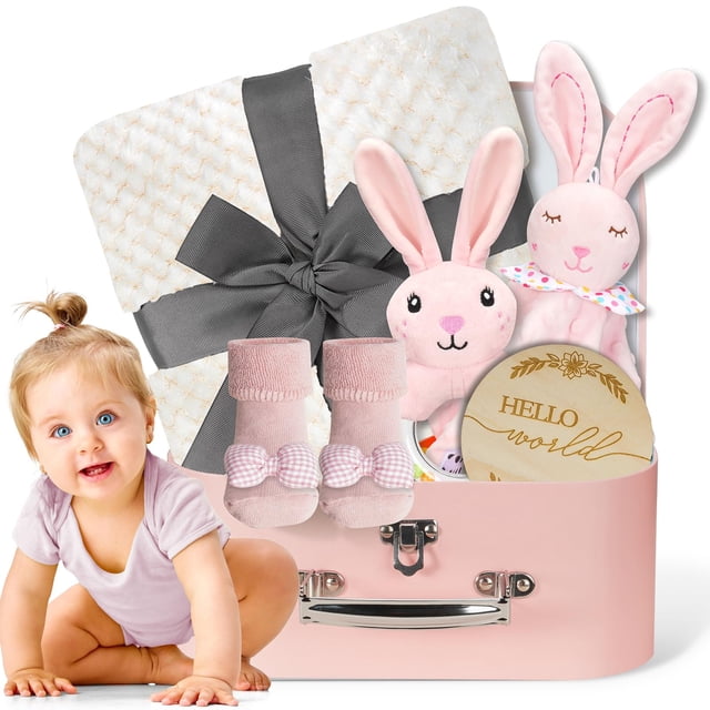 Set de regalo WECOOL Welcome Baby Girl con timbre de conejo y manta