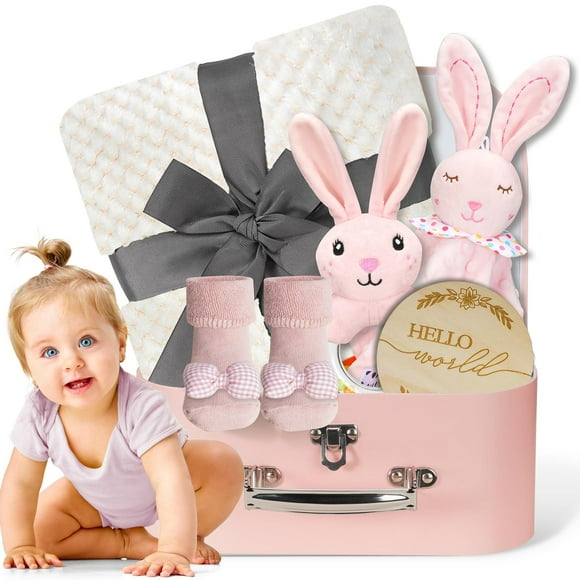 Set de regalo WECOOL Welcome Baby Girl con timbre de conejo y manta