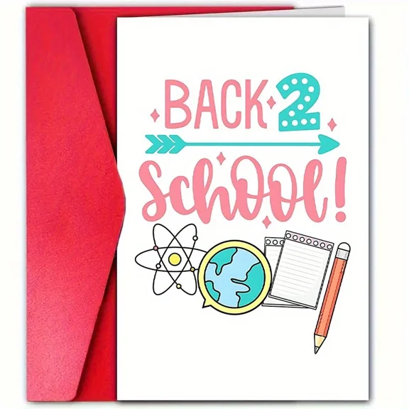 Back to School Greeting Card – Fun "Back 2 School!" Design with Colorful Illustrations – Perfect for School Year Kickoff - Envelope Included