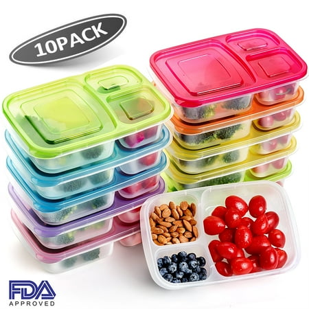 Bpafree Lunch Box For Kids 10 pack Meal Prep Containers Food Storage Lunch Boxes BPA Free Bento Lunch box Set with lids Leak Proof,Resuable,Stackable,Microwaveable,Freezer and Dishwasher Safe with Leak Proof Bag ()